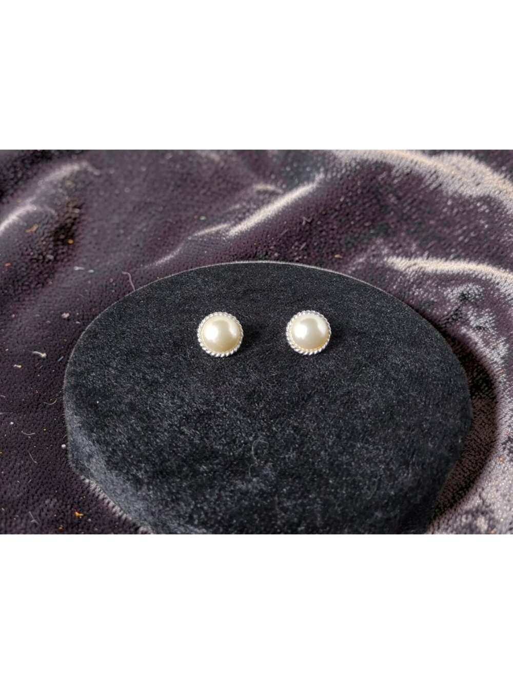 Vintage 1960's Silver Tone Faux Pearl Button Clip on Earrings